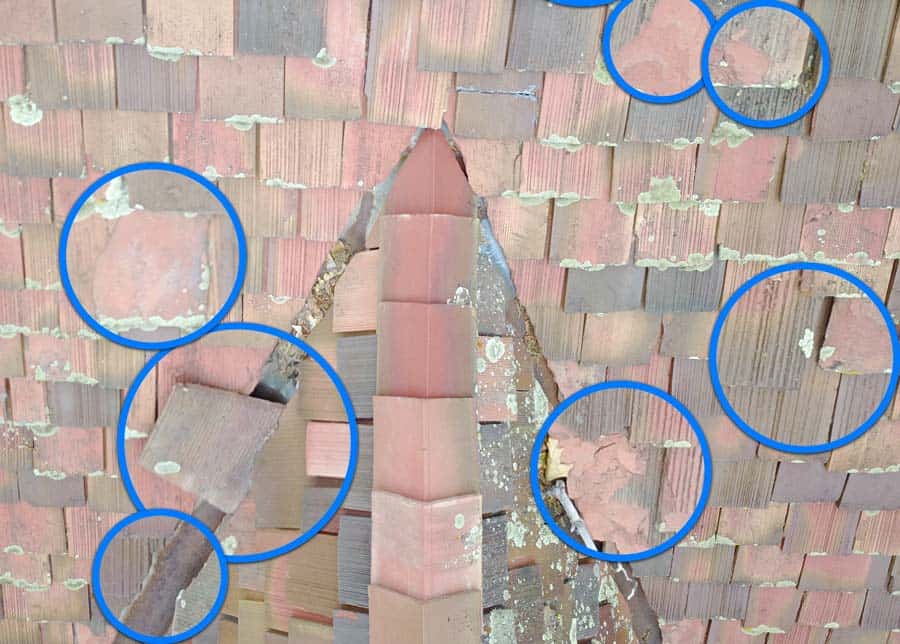 Roof Tile Hail Damage on Roof Ridge