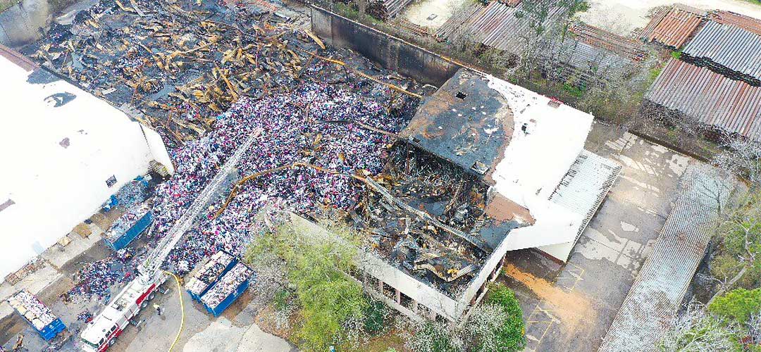 Aerial of Fire Damage Warehouse