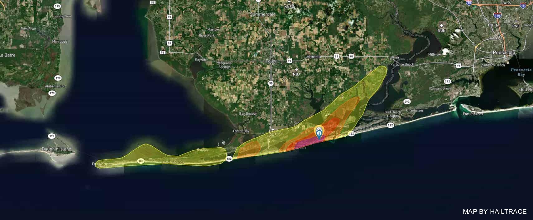 Orange Beach Hail Damage Map April 9, 2021