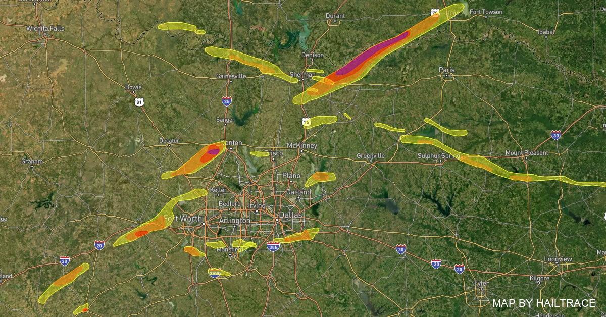 Hail Map Dallas Fort Worth, Sherman Texas May 10, 2021