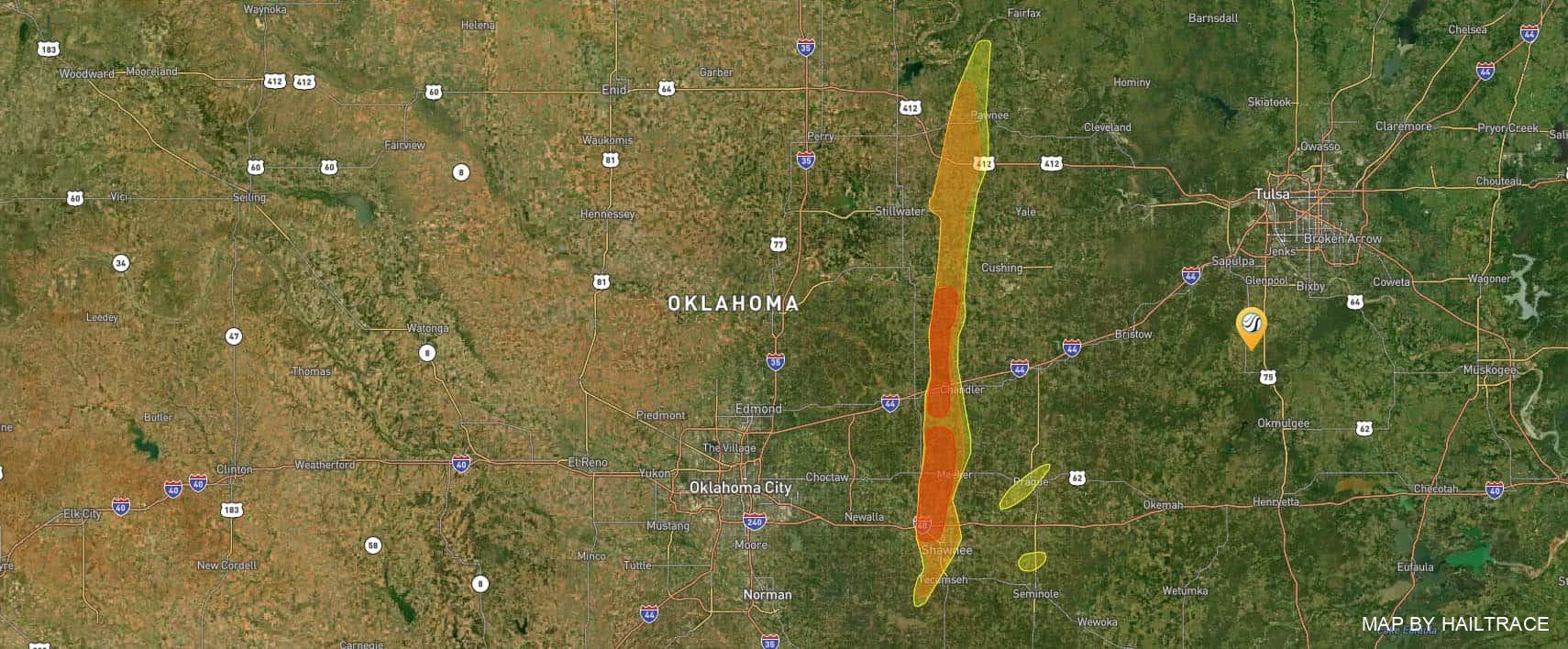Hail Map Oklahoma City Chandler Shawnee 5/3/21