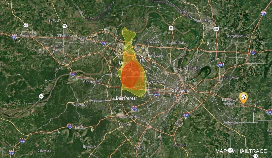 Hail Storm Causes Roof Damage in Maryland Heights, St. Louis Area on July 9, 2021