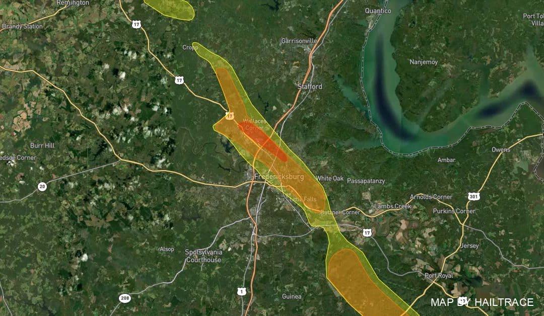 Hail Storm & Strong Winds Cause Roof Damage in Fredericksburg, Wallaces Corner Area on July 29, 2021