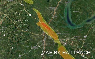 Hail Storm & Strong Winds Cause Roof Damage in Fredericksburg, Wallaces Corner Area on July 29, 2021