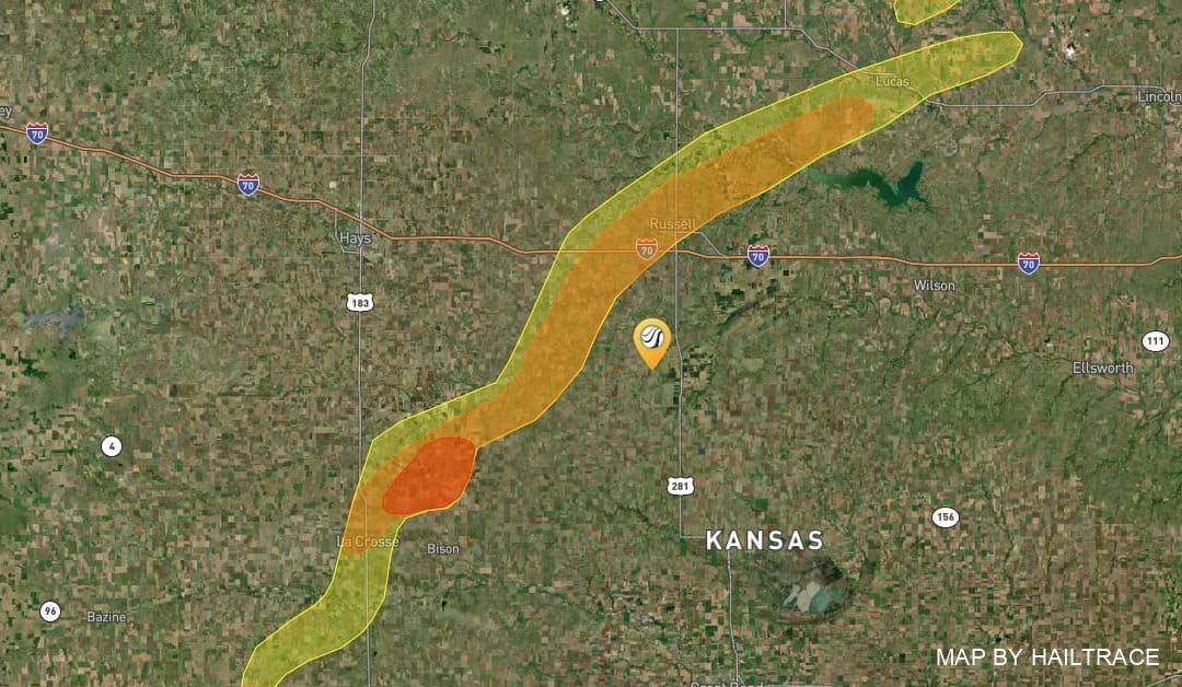 Wind & Hail Storm Causes Roof Damage Near Russell, KS on August 10, 2021