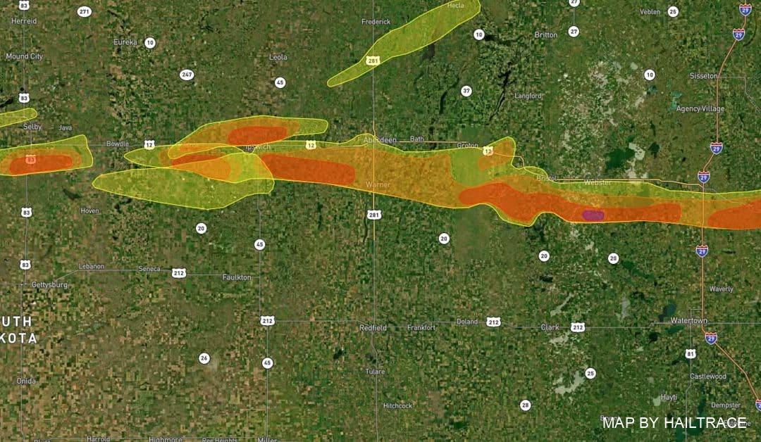 Huge Hail Drops on Aberdeen, SD Causing Roof Damage Overnight August 27-28, 2021