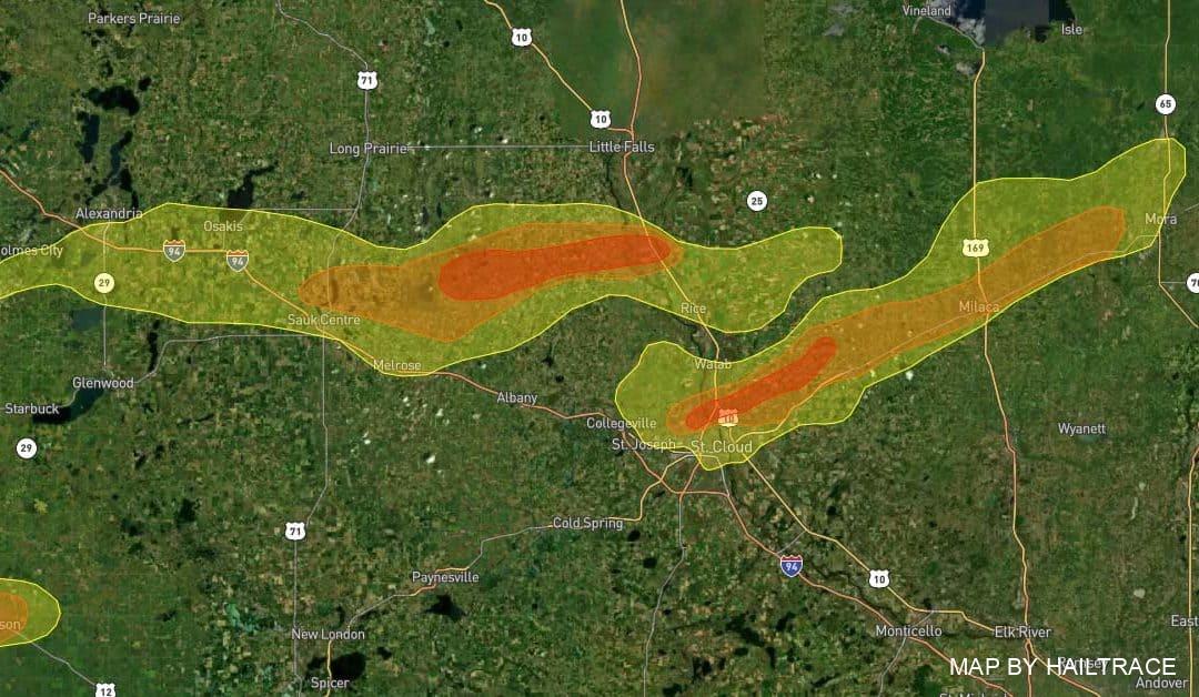 St. Cloud, Sauk Center Area Saw Roof Hail Damage From August 28, 2021 Storm Including Baseball Size Hail & 70MPH Winds