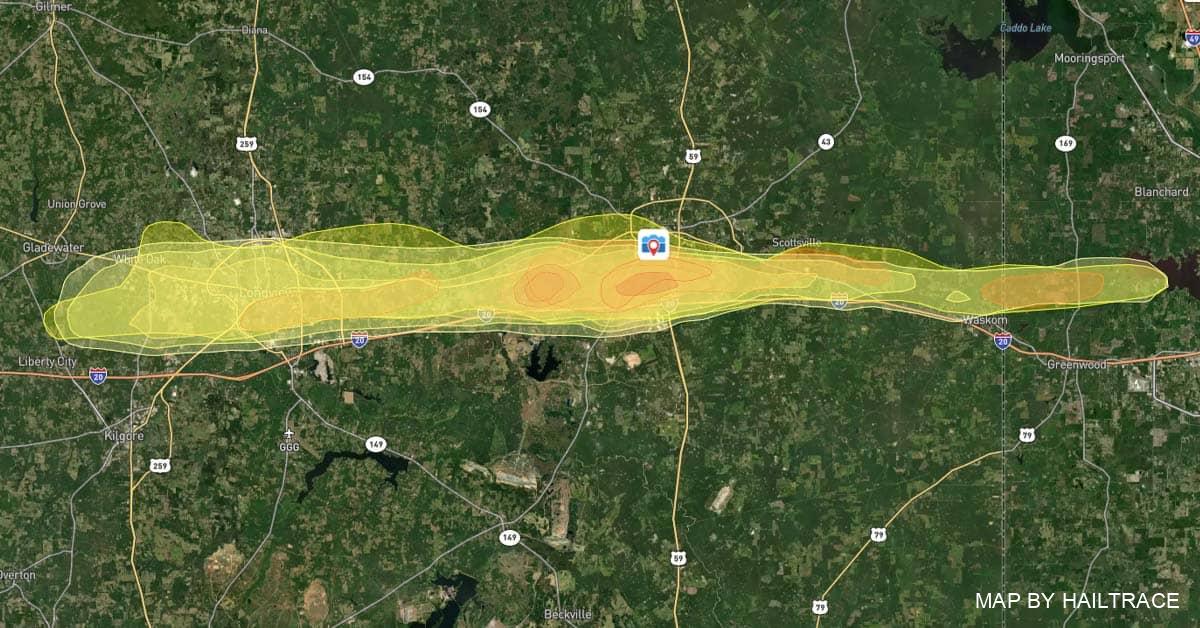 Hail Map Longview, Marshall, Texas - January 19, 2022