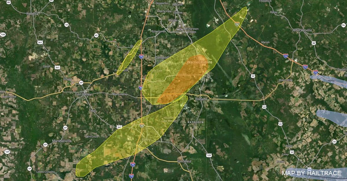 Warner Robins, GA, Hail Tornado Map - April 6, 2022
