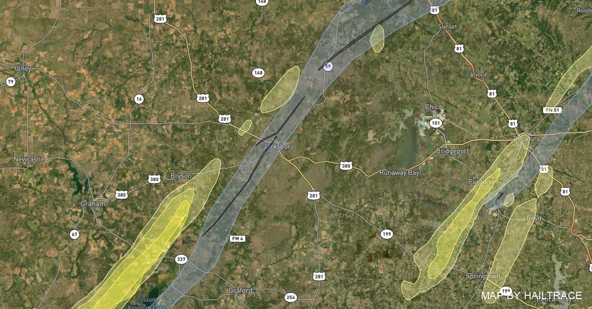 High Wind & Tornado Track Map Jacksboro, Texas - March 21, 2022