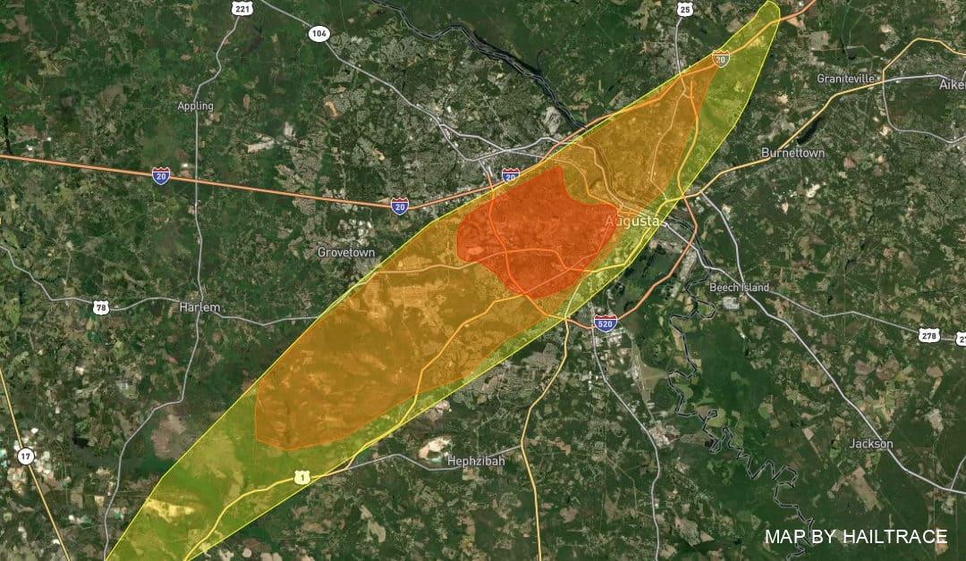 Emergency Roofing Contractors Respond To Aftermath Of Hail And Wind Storm in Augusta, Georgia on May 6, 2022