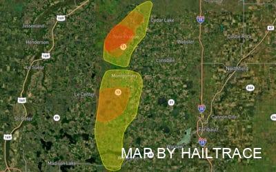 Roofing Contractors Tasked With Securing New Prague, Montgomery MN Hailstorm Damage On May 11, 2022.