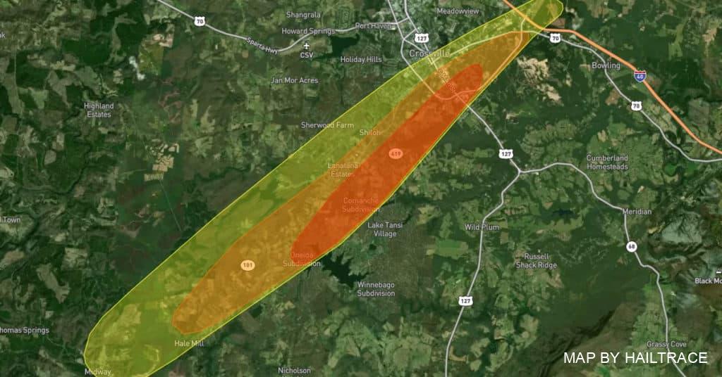Hail Map, Crossville, Tennessee, May 6, 2022