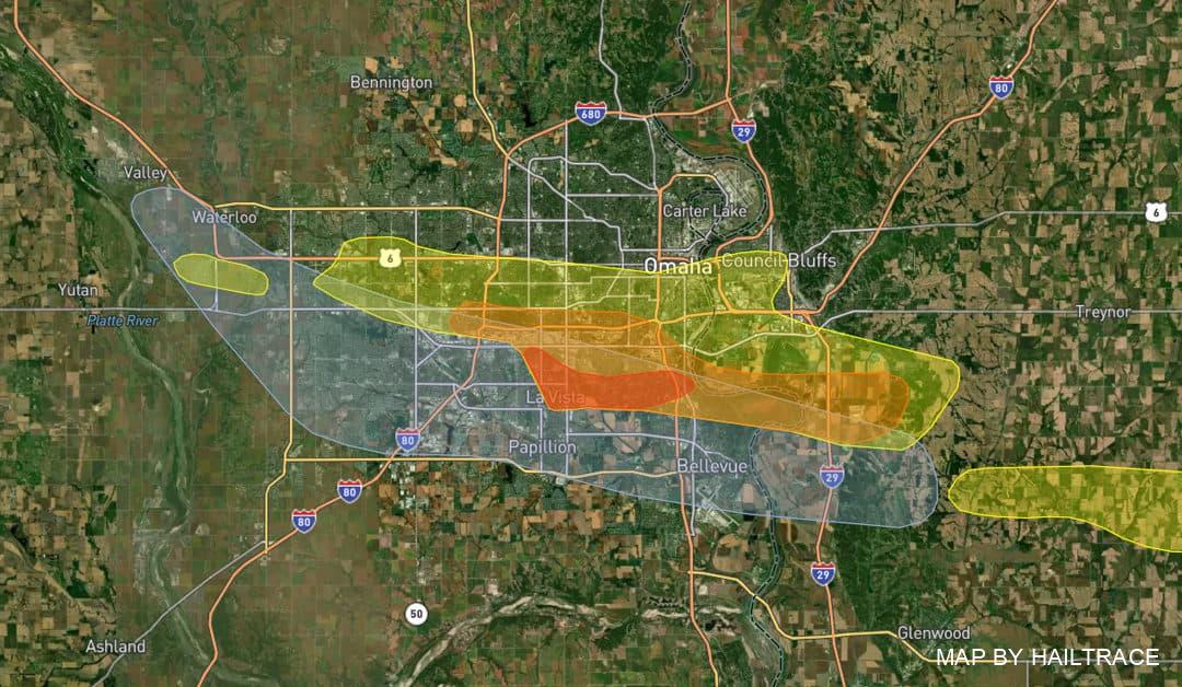 Commercial Roof Inspections in Omaha, NE for Wind & Hail Damage Insurance Claims After Storm on June 7, 2022