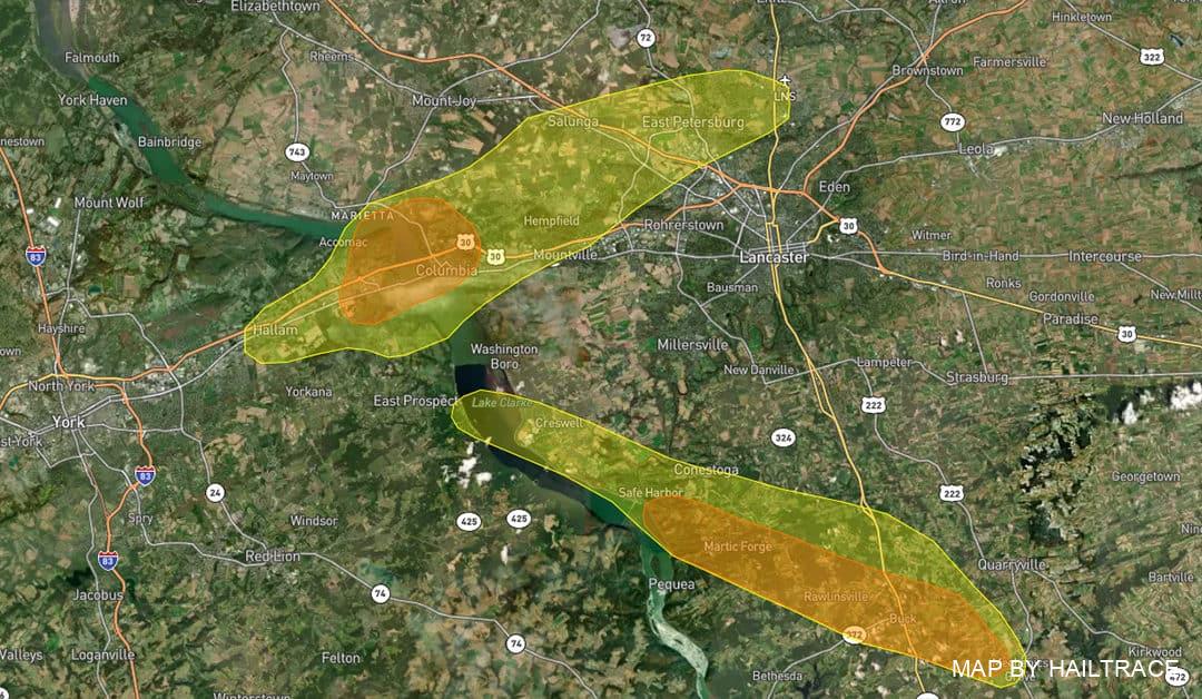 Commercial Roof Inspections in Columbia, PA for Hail Damage Insurance Claims After Storm on July 1, 2022