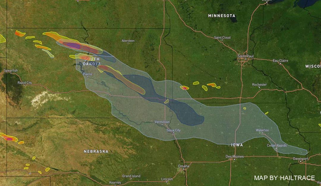 Commercial Roof Inspections in South Dakota & Iowa for Derecho Wind & Hail Damage Insurance Claims After Storm on July 5, 2022