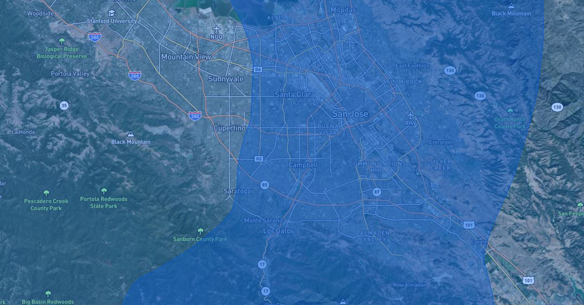 Hail Damage Map, San Jose, CA Hail 3/21/2023