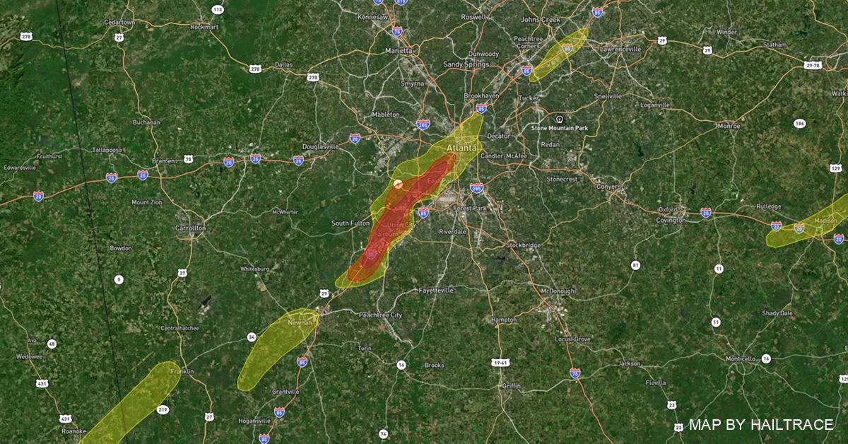 Hail Damage Map, Atlanta, GA Hail 3/26/2023