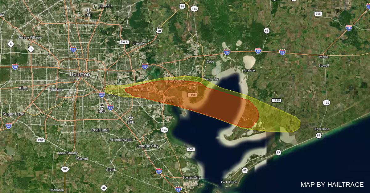 Hail Damage Map, Pasadena, TX Wind 3/27/2023