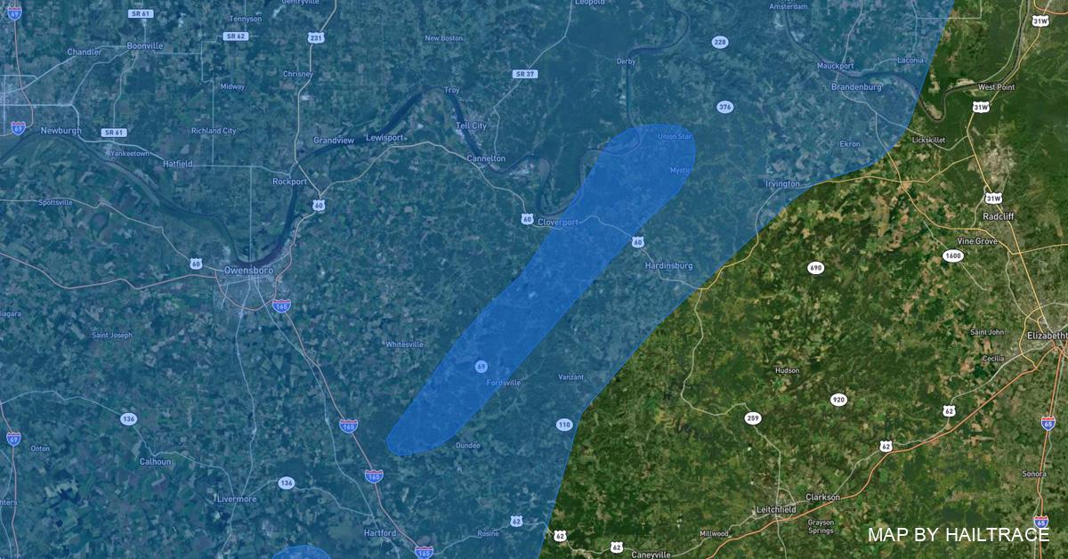 Hail and Wind Damage Map Hardinsburg, KY, Tornado, Hail 3/3/2023