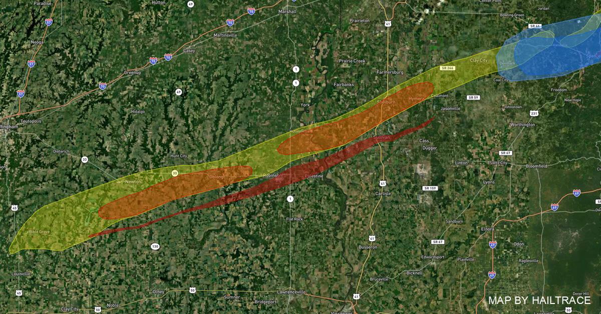 Hail Damage Map, Louisville, IL & Vandalia, IN, Wind, Hail & Tornado, Wind 3/31/2023