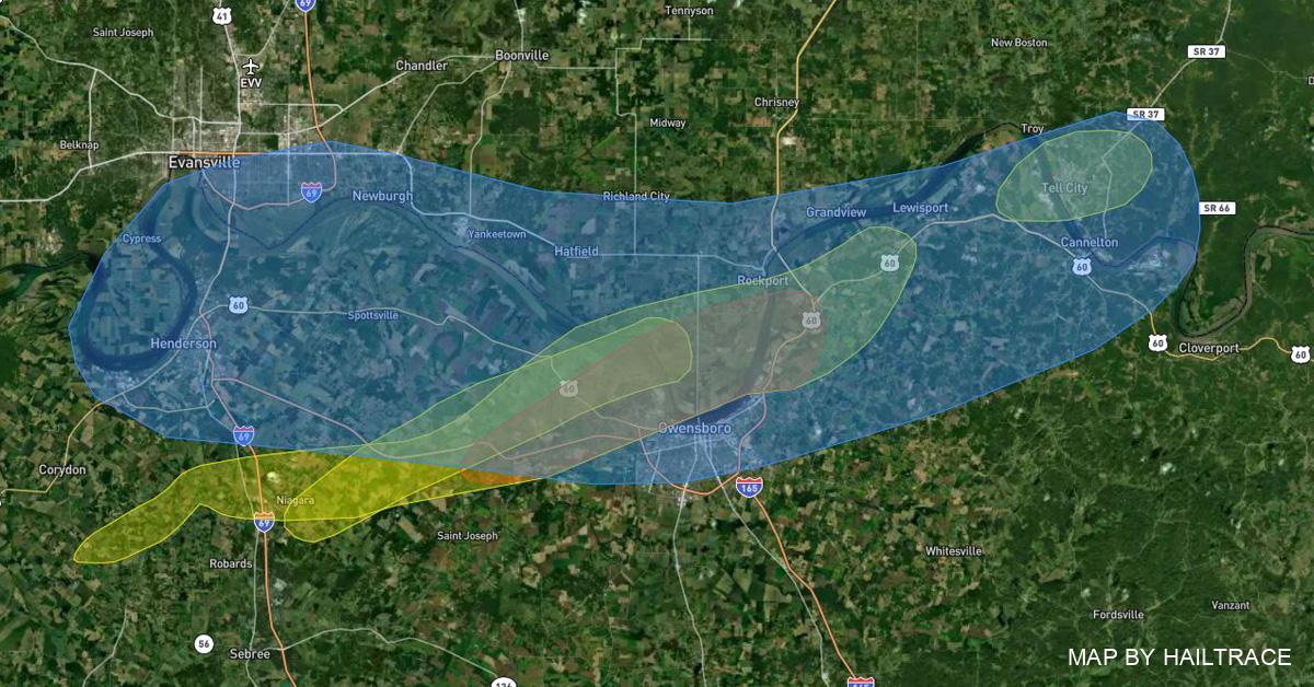 Hail Damage Map, Owensboro, KY Hail, Wind 3/31/2023